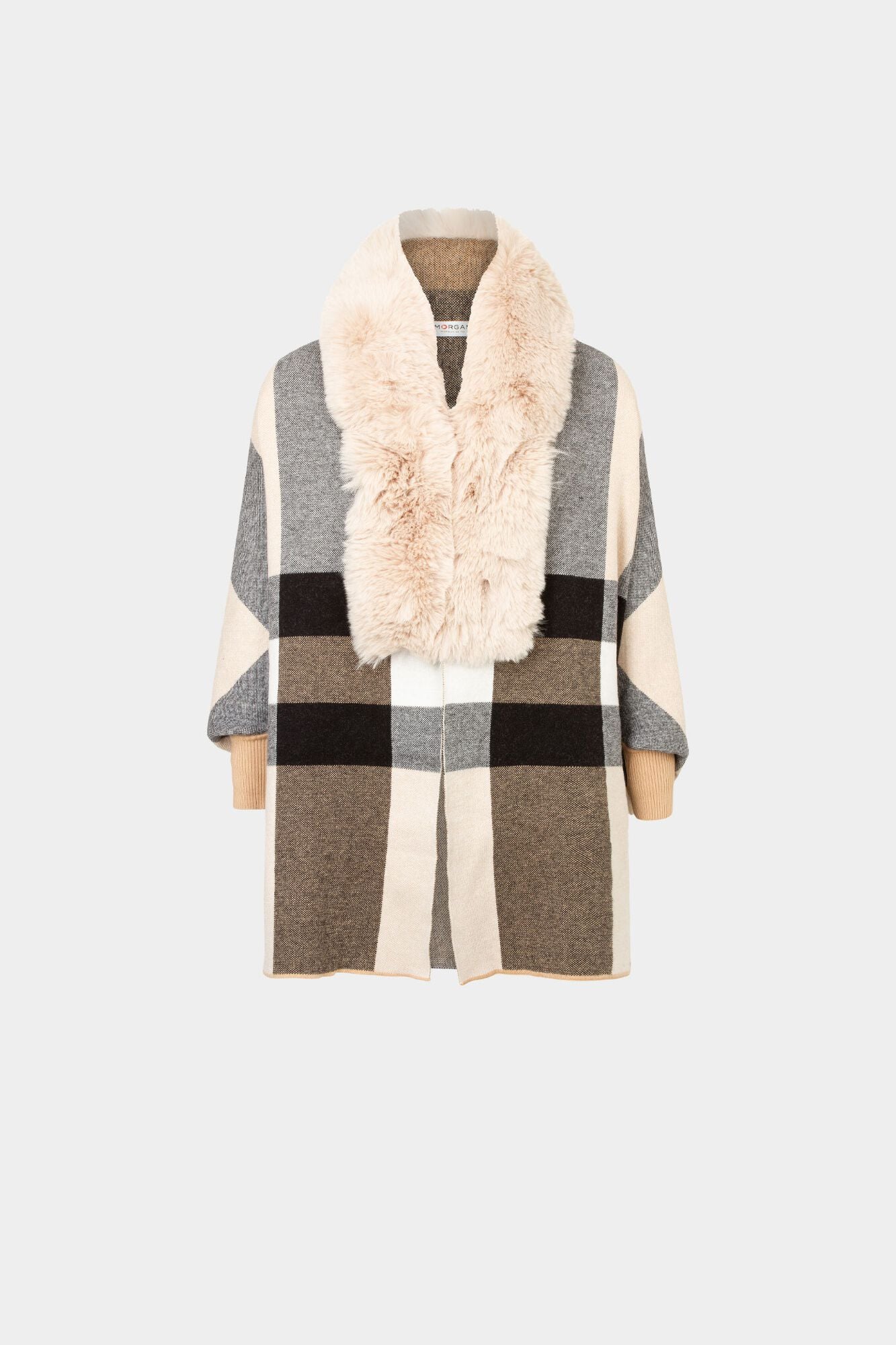 Morgan Poncho com detalhes em faux-fur