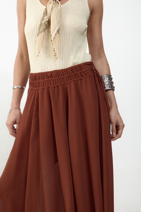 Slowlove Falda midi de gasa Marr&oacute;n