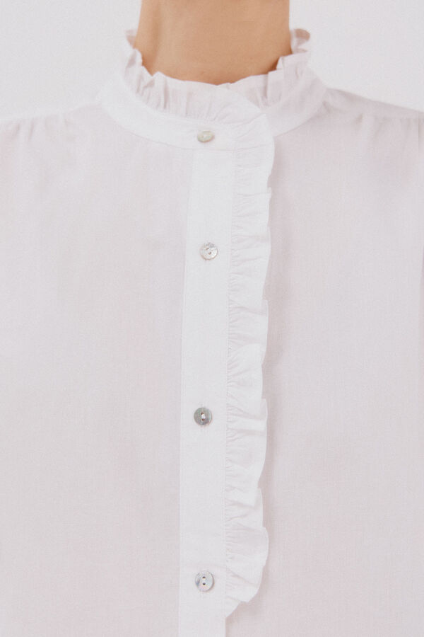 Cortefiel striped blouse with ruffled neck White