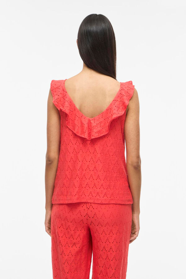 Vila Top de mulher com folhos em algod&atilde;o Vermelho