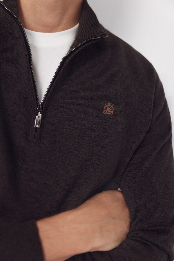 Cortefiel Cotton high neck sweater  Dark brown