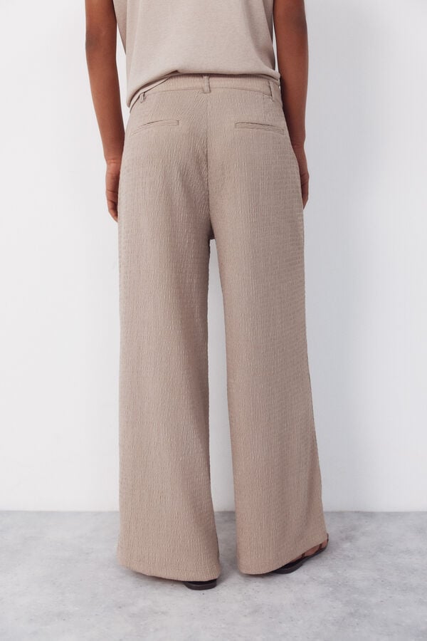 Cortefiel Flowy textured trousers Beige
