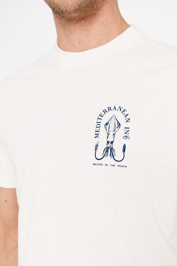 Cortefiel Camiseta gráfica calamar Beige