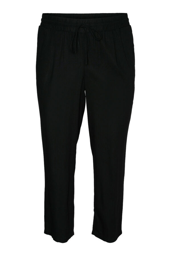 Cortefiel Plus size ankle-length linen trousers Black