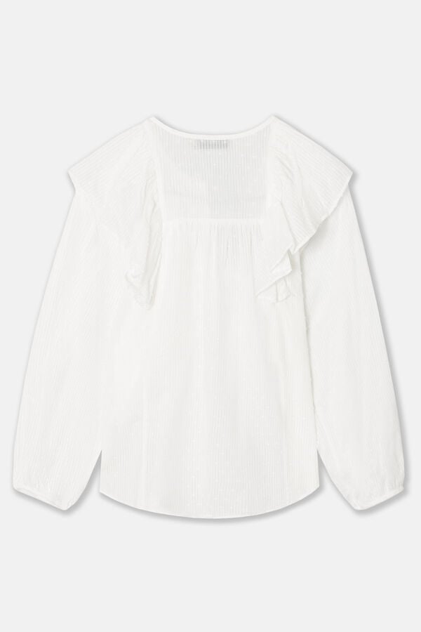 Cortefiel Plumetis flounced blouse  White