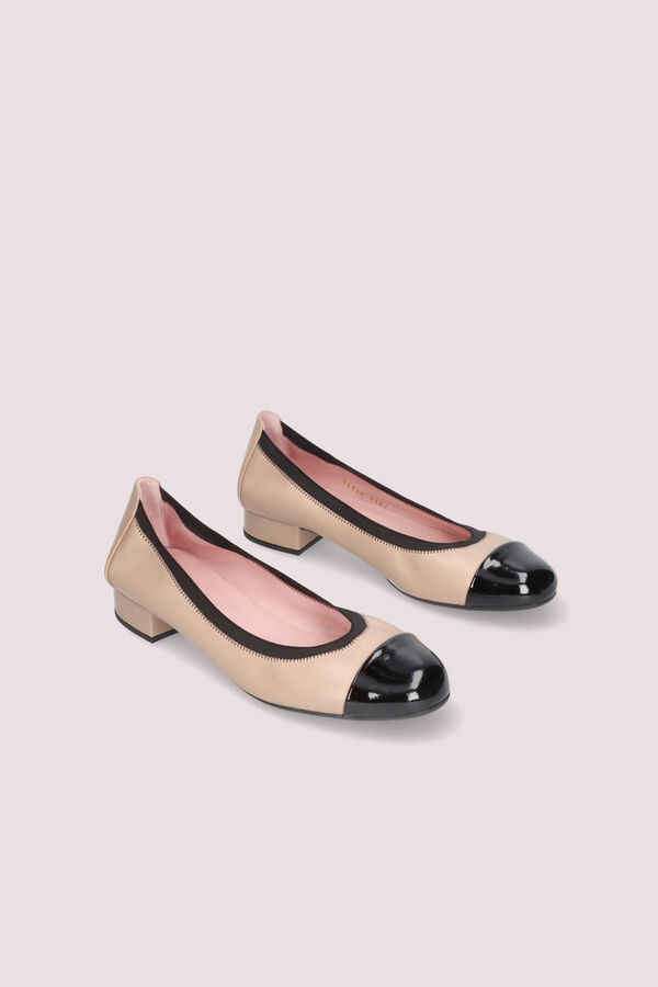 Cortefiel Ballet flats in nude nappa leather with black patent toes Beige