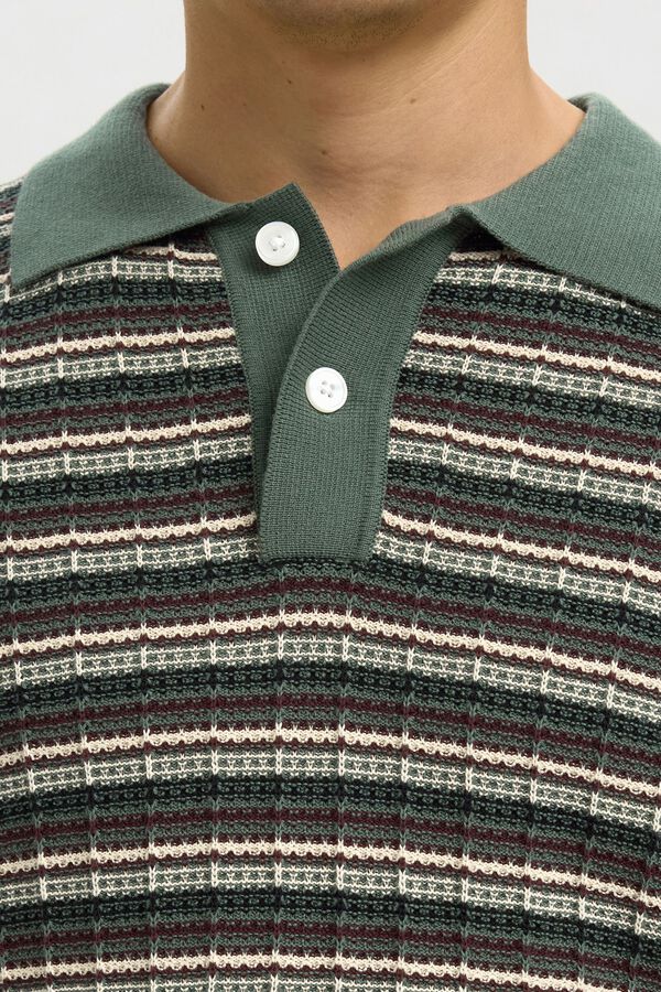Selected Polo de malha &agrave;s riscas Verde