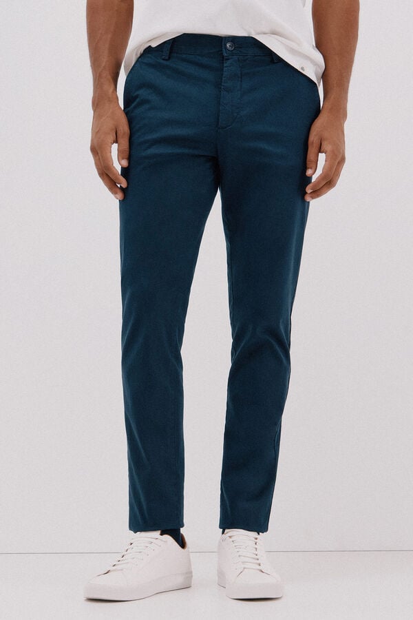 Cortefiel Slim-fit print chinos pants Blue