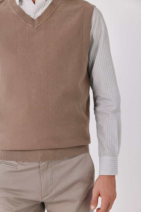 Cortefiel Cotton knit structure V-neck gilet Brown
