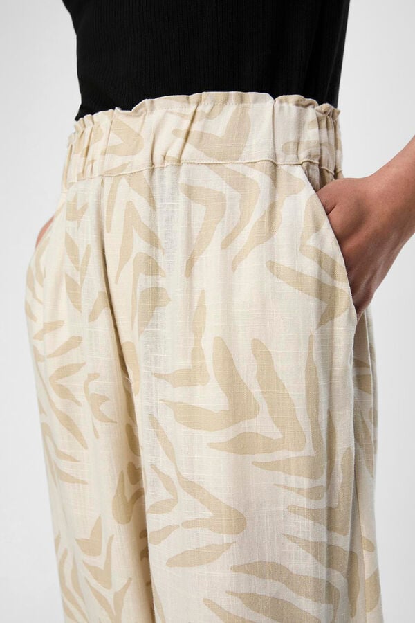 Cortefiel Printed linen trousers Grey