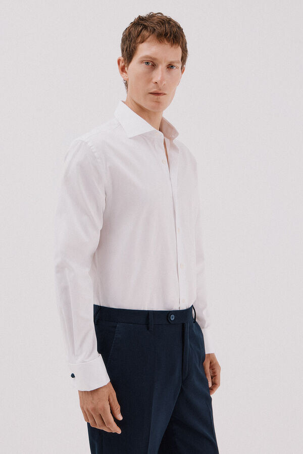 Cortefiel Plain easy-iron shirt with cufflinks White