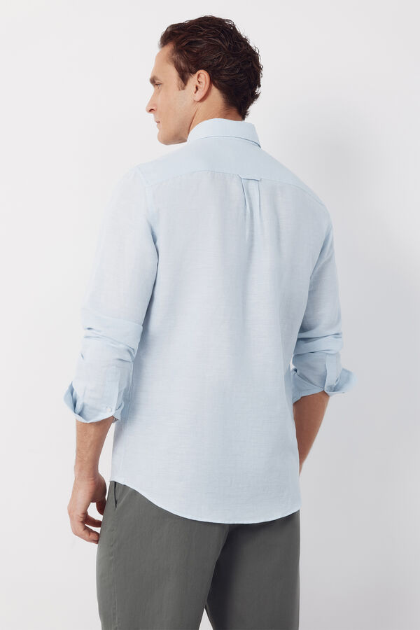 Cortefiel Camisa lino lisa Azul
