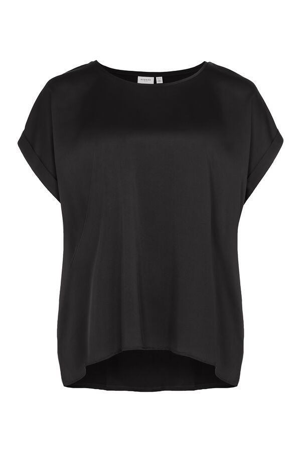 Cortefiel Satin-finish short-sleeved blouse Black