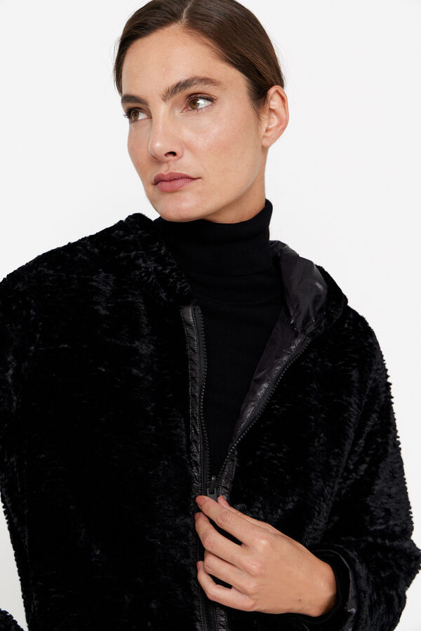 Cortefiel Short reversible faux fur jacket Black