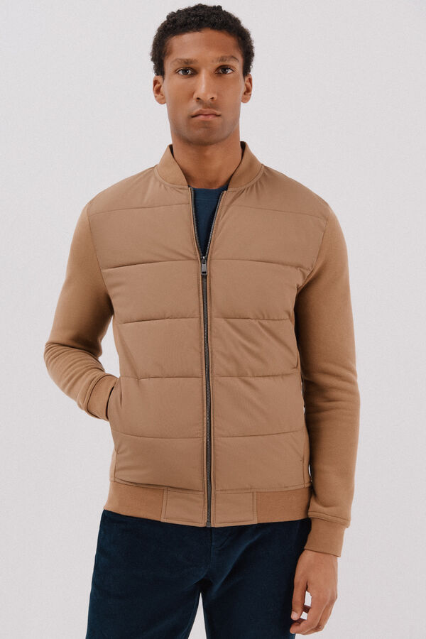 Cortefiel Cárdigan bomber tejido combinado Camel