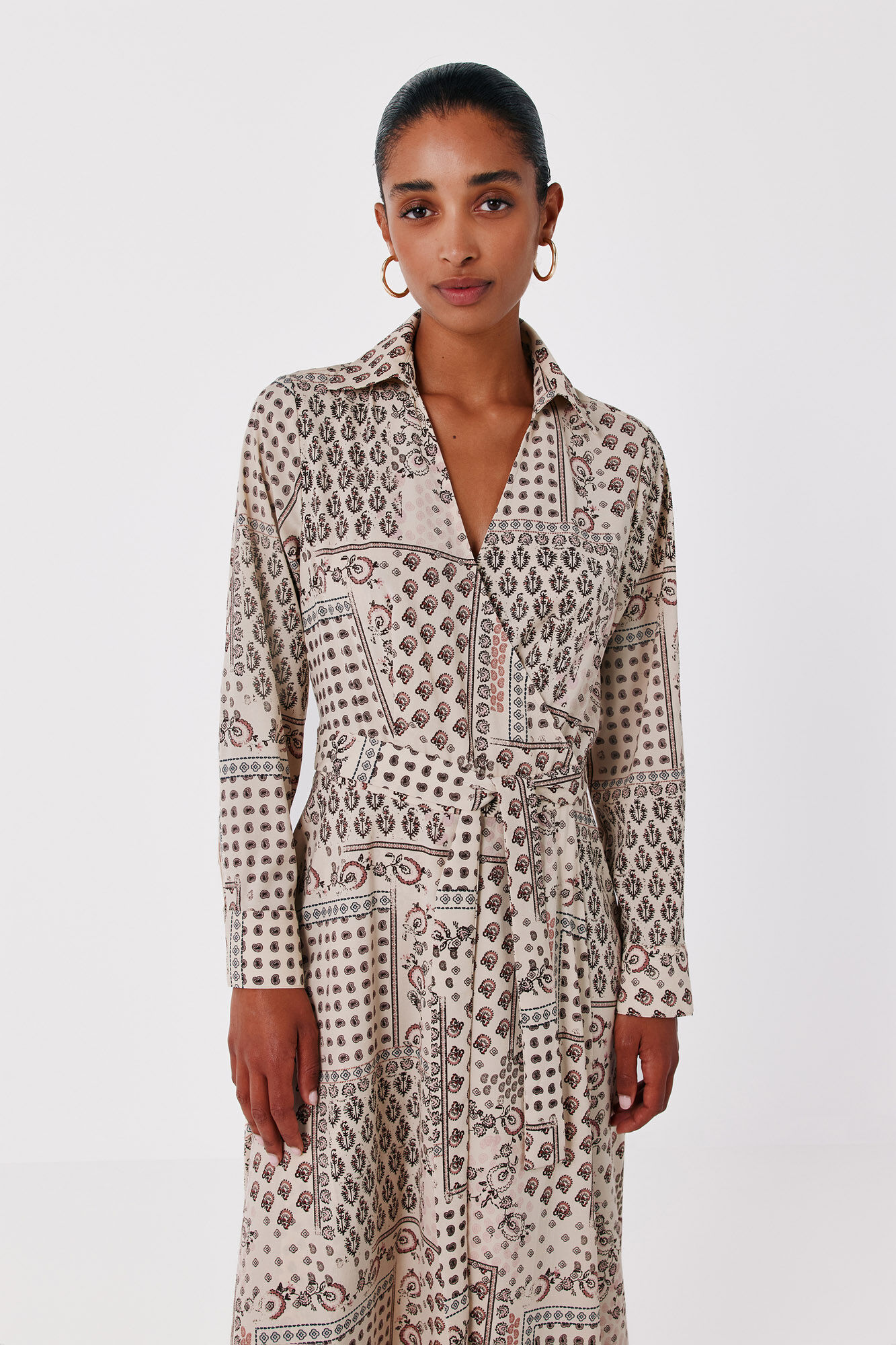 Cortefiel Printed wrap shirt dress