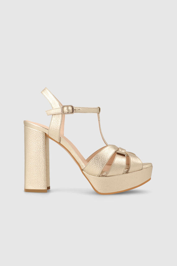 Sandalias con plataforma en piel dorada