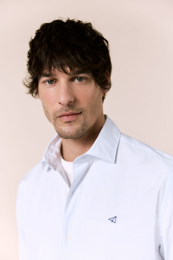 OOTO Poplin plaid long sleeve shirt Blue