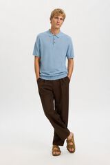 Selected Jersey-knit short sleeve polo shirt Blue