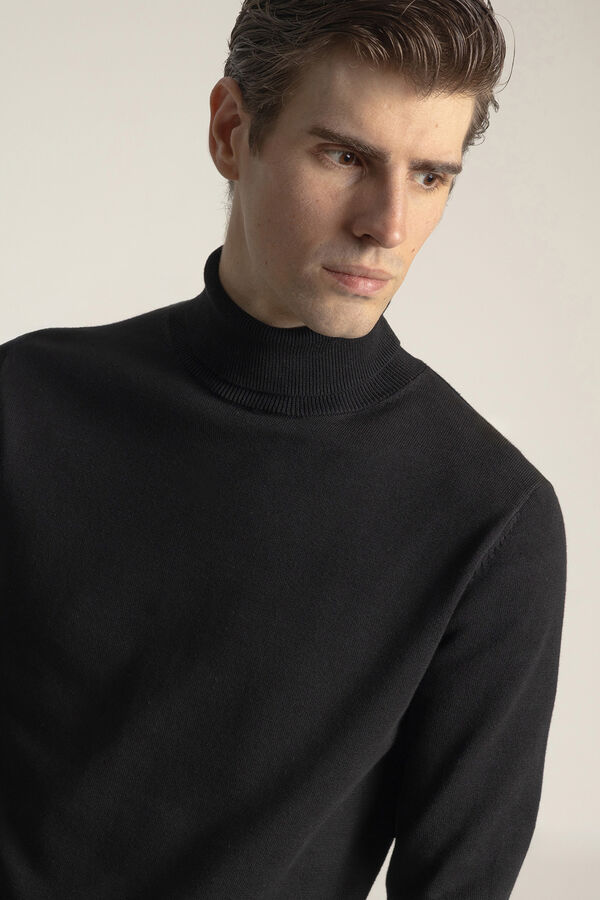 PuroEGO Camisola gola alta algod&atilde;o Preto