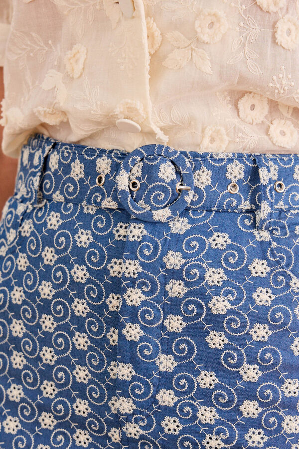 Cortefiel Talía embroidered mini skirt Blue