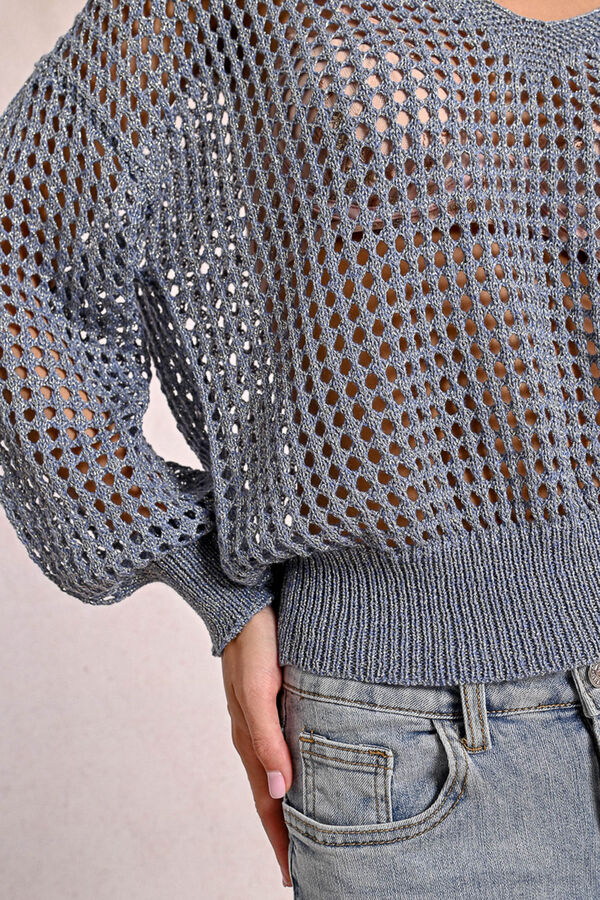 Molly Bracken Jersey de manga larga en tejido crochet Azul