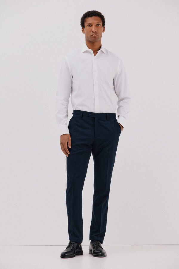 Cortefiel Tencel cotton striped dress shirt Navy