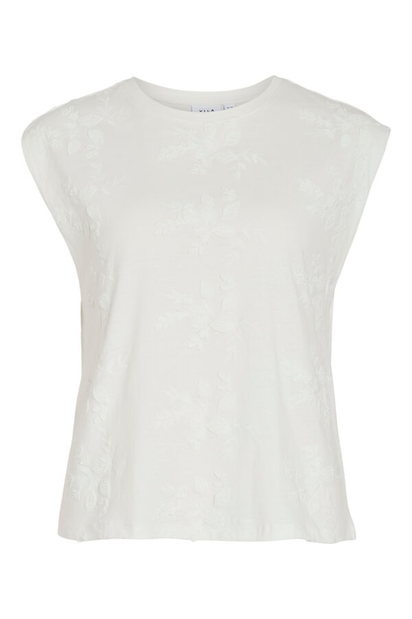 Vila Top sem mangas com bordados em algod&atilde;o Branco