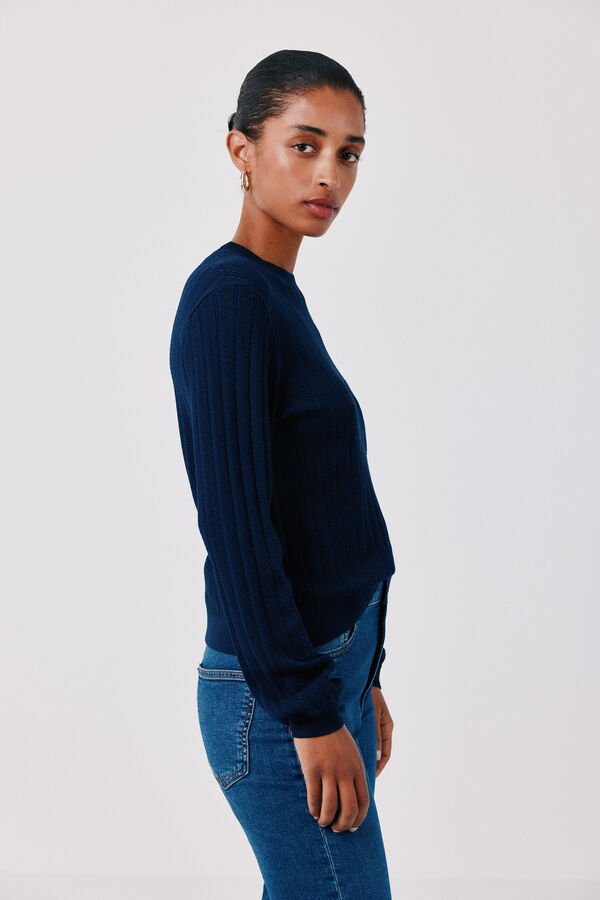 Cortefiel Textured crew neck jumper Navy