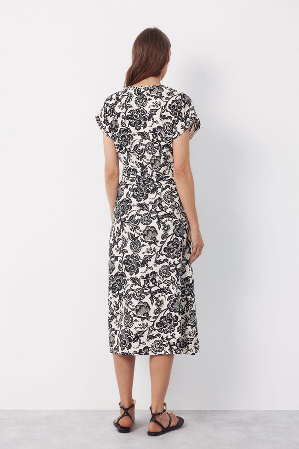 Cortefiel Printed belted dress Printed white