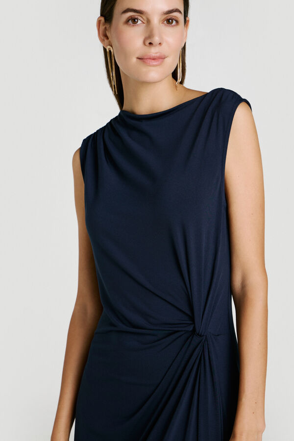 Vila Midi dress with side draping Navy