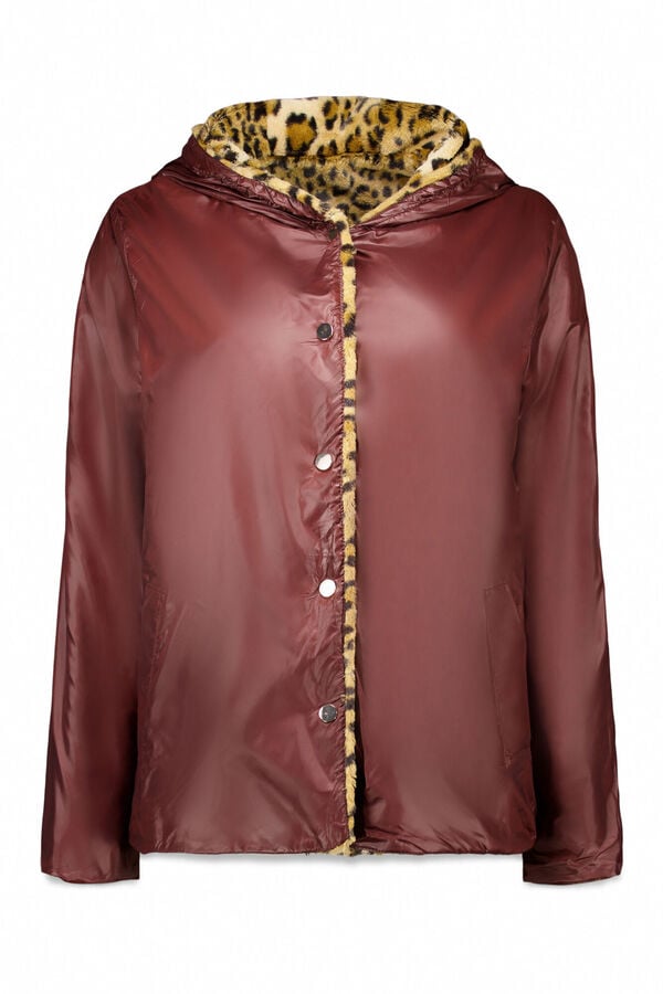 Cortefiel Short reversible faux fur jacket Dark brown