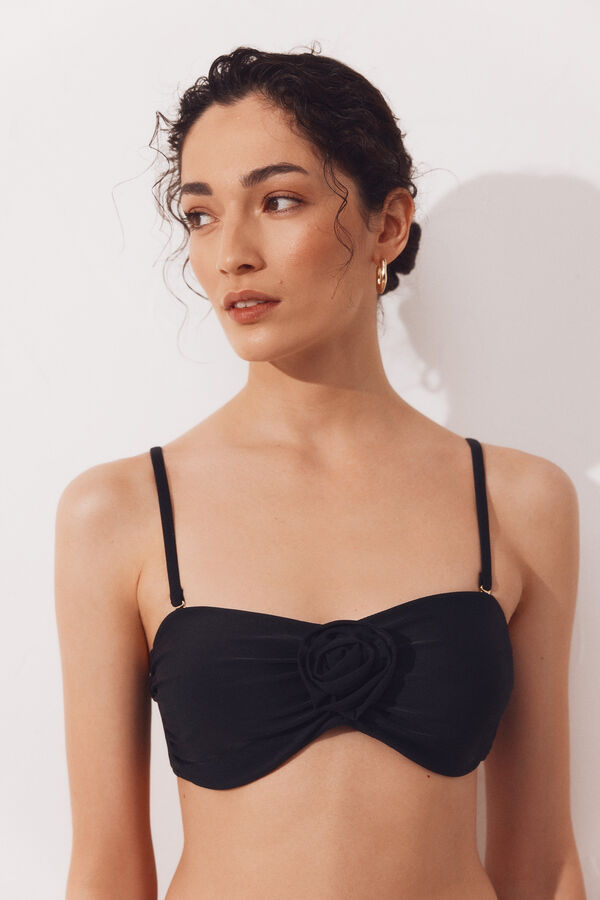 Cortefiel Floral bandeau bikini top Black