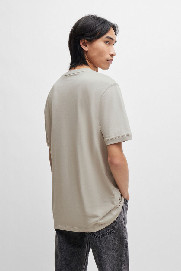Cortefiel Cotton jersey-knit T-shirt with logo label Grey