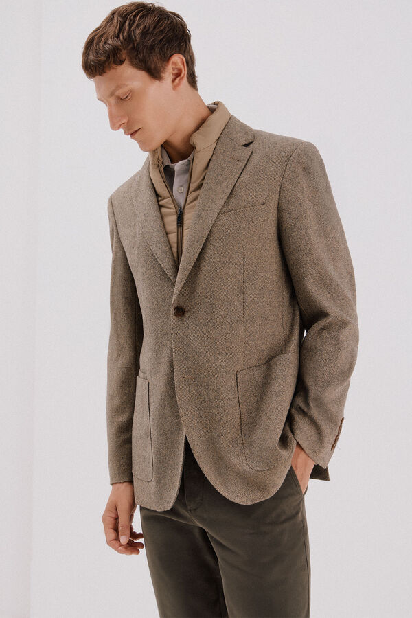 Cortefiel Wool blazer with removable lining Beige