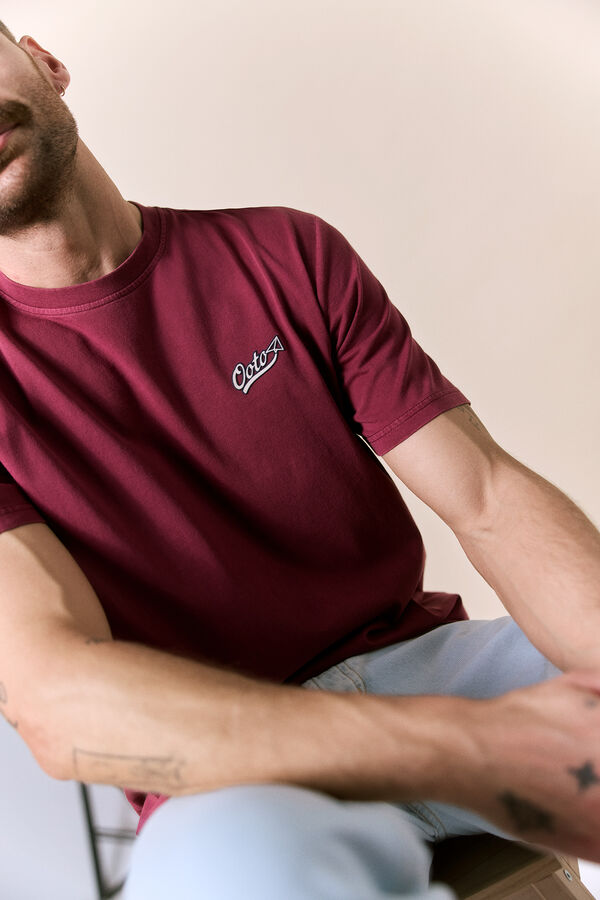 OOTO Washed short sleeve logo T-shirt Maroon