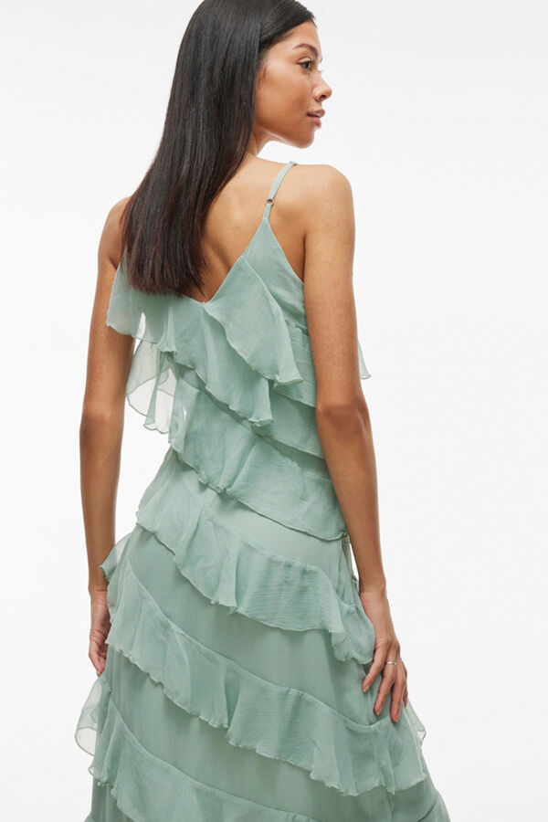 Vila Vestido de festa midi com babados Verde