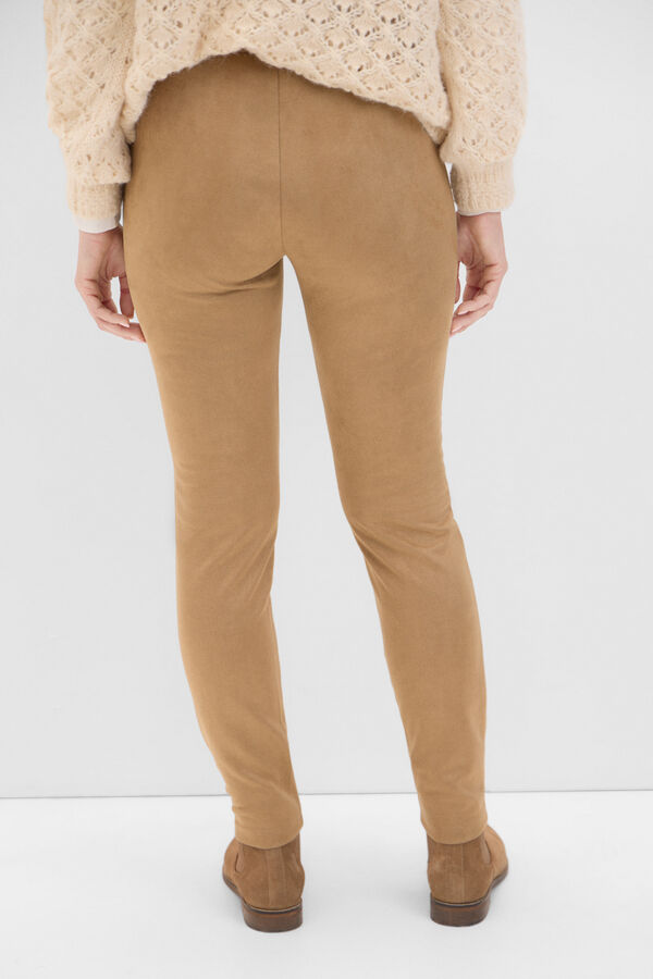 Cortefiel Faux suede leggings Beige