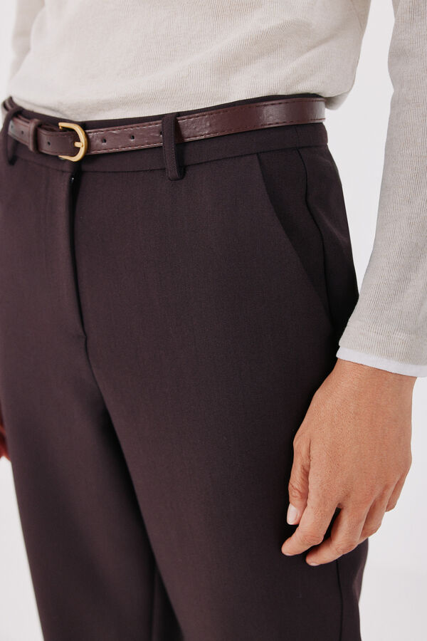 Cortefiel Women's tailored trousers with belt Dark brown