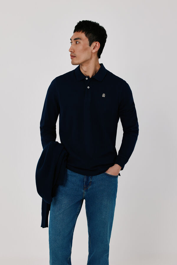Cortefiel Basic long sleeve polo shirt Navy