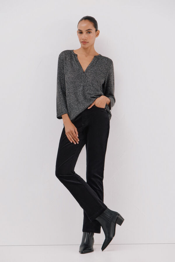 Cortefiel Lurex mandarin collar t-shirt Black