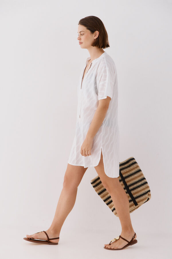 Cortefiel Short embroidered caftan White