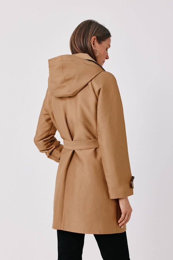 Cortefiel Satin-finish detachable hood trench Beige