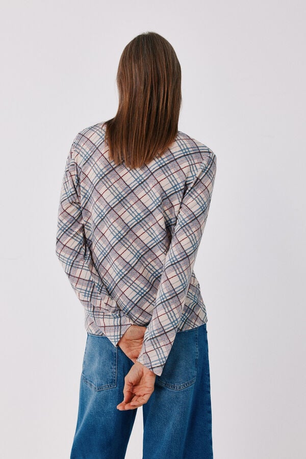 Cortefiel V-neck basic T-shirt Printed blue