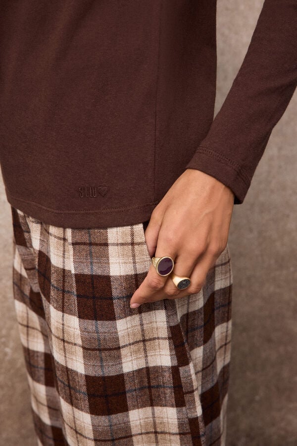 Slowlove Top b&aacute;sico efecto lino Marr&oacute;n oscuro