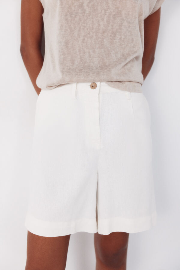 Cortefiel Bermudas de linho liso Branco