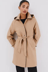 Cortefiel Satin trench coat with detachable hood Beige