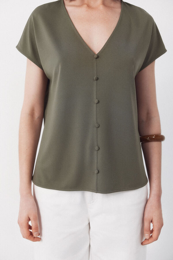 Cortefiel V- buttons neckline v Kaki