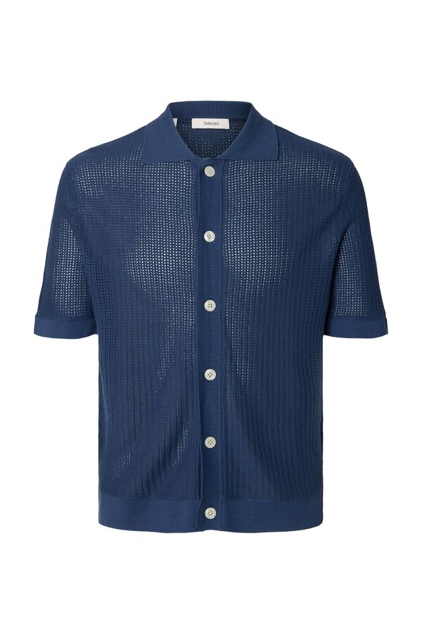 Selected Polo punto tipo c&aacute;rdigan de manga corta Azul