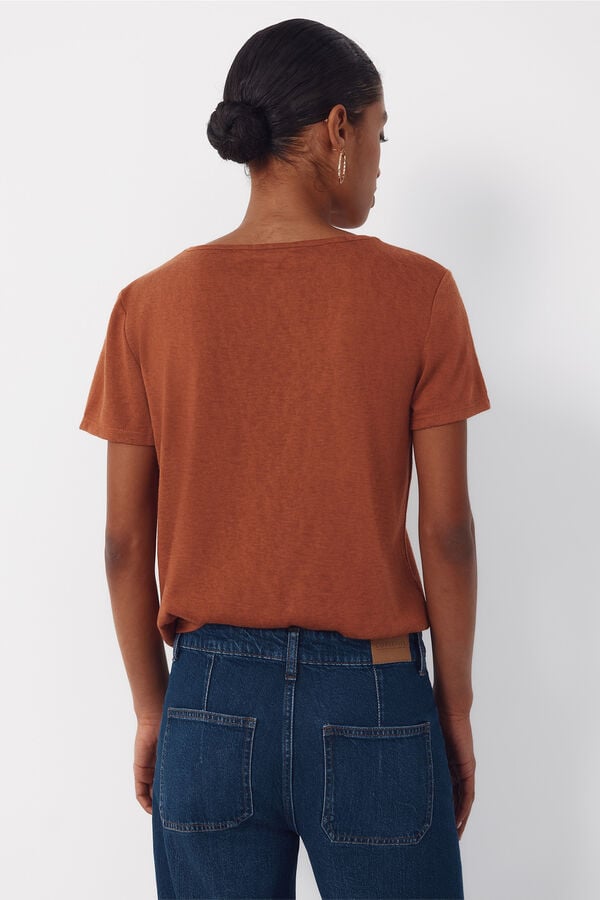 Cortefiel Camiseta com bico e enfeites Castanho